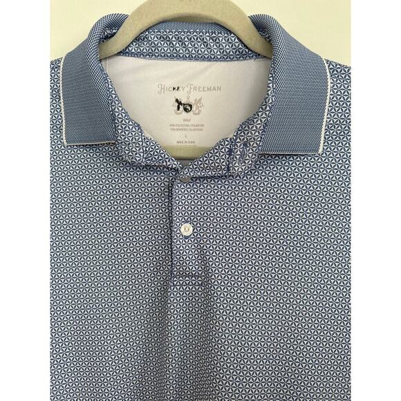 Hickey Freeman Blue Geometric Golf Polo Shirt Size Large, EUC - Picture 3 of 7